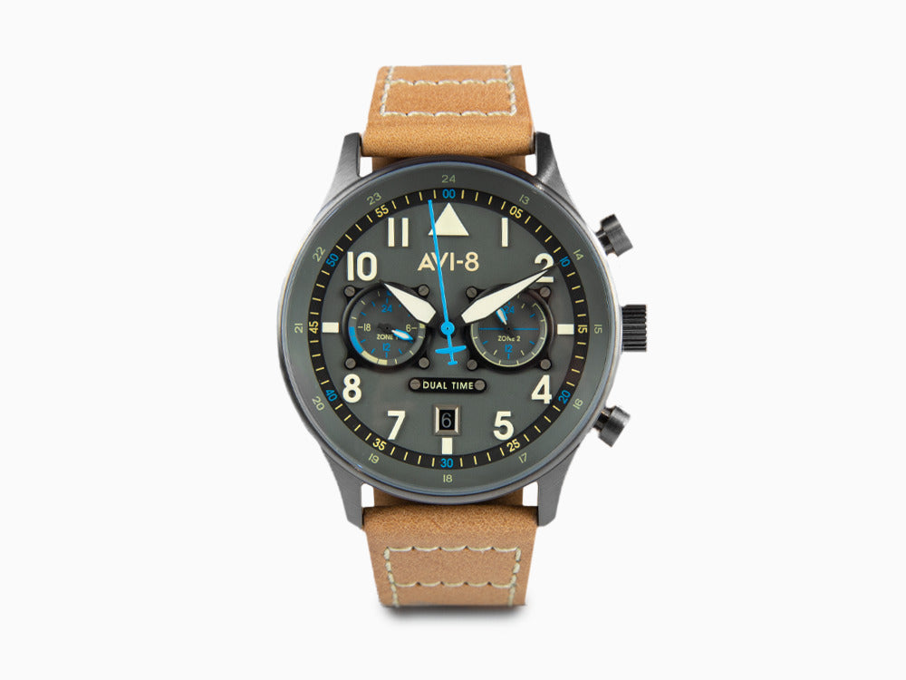 AVI-8 Hawker Hurricane Carey Dual Time Orissa Quartz Uhr, Grau, 43mm, AV-4088-04