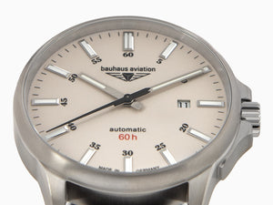 Bauhaus Aviation Automatik Uhr, Titan, Beige, 42 mm, Miyota 8315, 2864-5