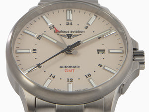 Bauhaus Aviation Automatik Uhr, Titan, Beige, 42 mm, 8205, GMT, 2868M-5