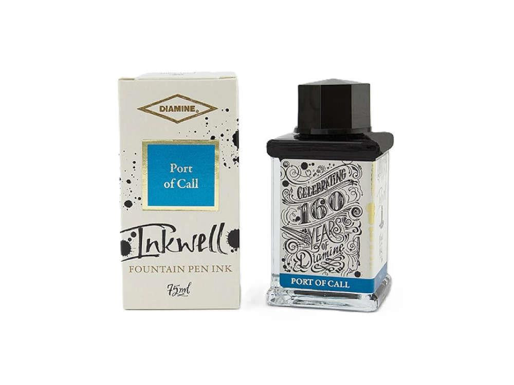 Diamine 160th Anniversary Port Of Call Tintenfass, 75ml., Blau, Glass