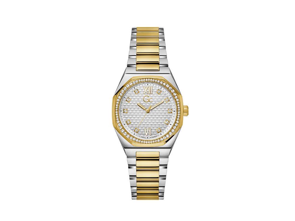 GC Watches Coussin Sleek Lady Quartz Uhr, Weiss, 34 mm, Mineral Glas, Z25002L1MF