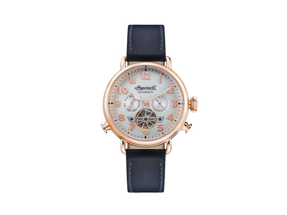 Ingersoll Muse Automatik Uhr, PVD Rose Gold, Weiss, 45 mm, Lederband, I09501B