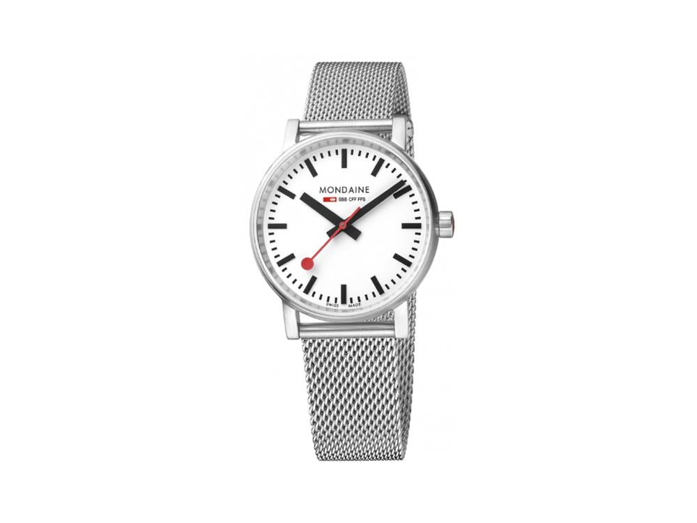 Mondaine SBB Evo2 Quartz Uhr, Weiss, Milanaise Stahlband, MSE.35110.SM