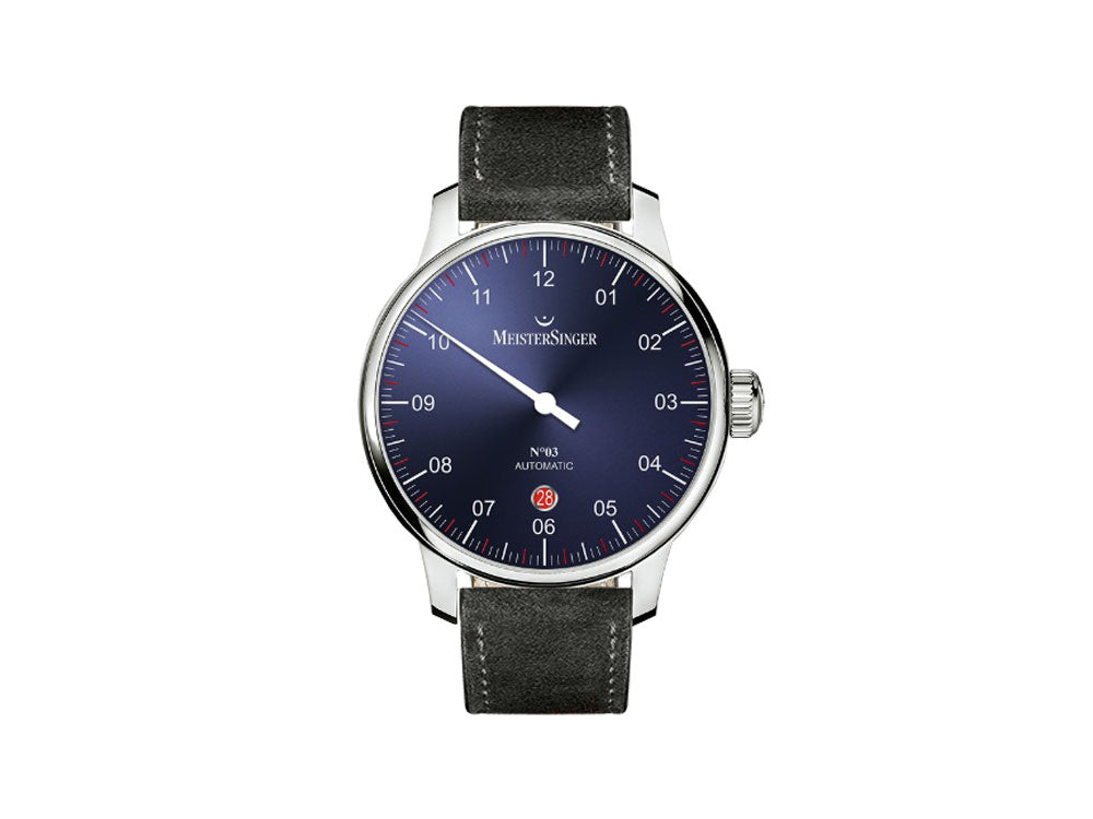 Meistersinger N3 - 40 mm Automatik Uhr, Blau, 40mm, Schwarz, Tag, DM908-SV01