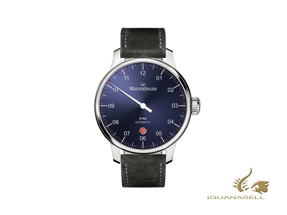 Meistersinger N3 - 40 mm Automatik Uhr, Blau, 40mm, Schwarz, Tag, DM908-SV01