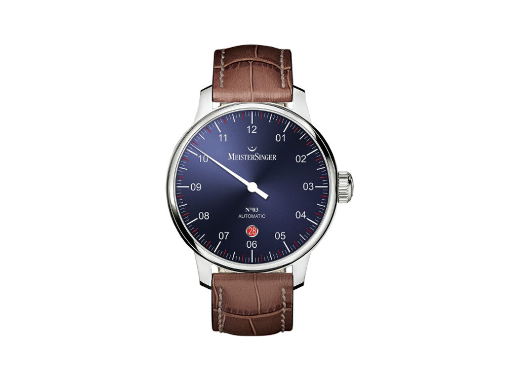 Meistersinger N3 - 40 mm Automatik Uhr, Blau, 40mm, braun, Tag, DM908-SG02