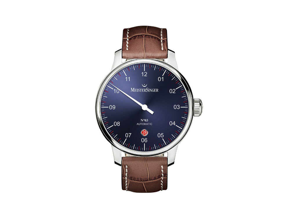 Meistersinger N3 - 40 mm Automatik Uhr, Blau, 40mm, braun, Tag, DM908-SG02W