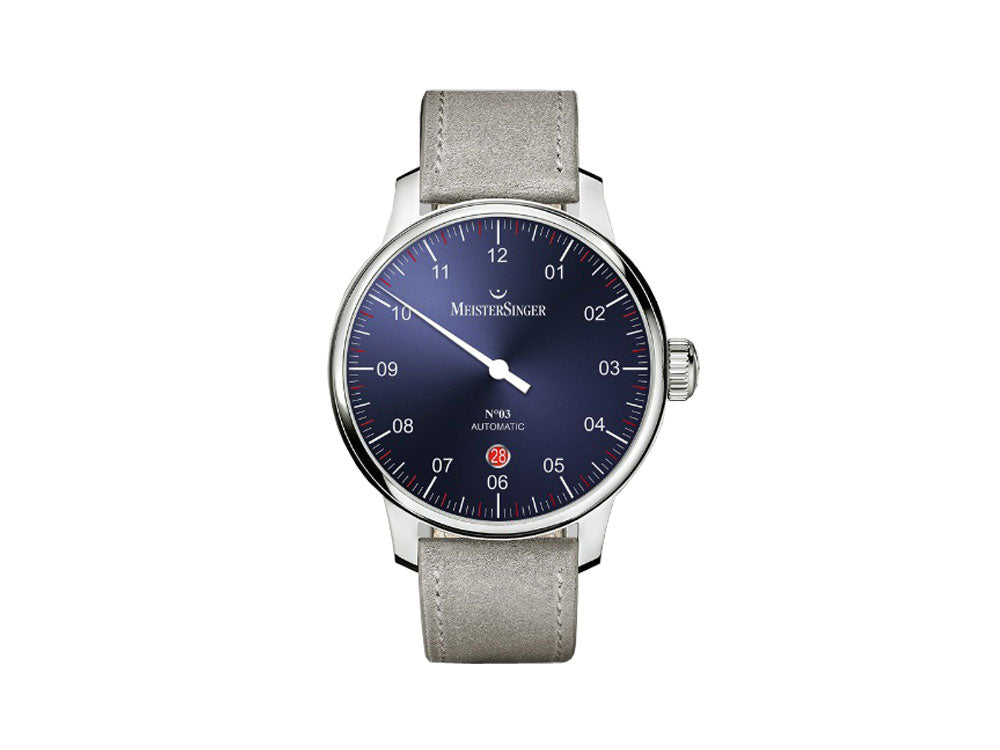 Meistersinger N3 - 40 mm Automatik Uhr, Blau, ETA 2824-2, 40mm, grau, DM908-SV06