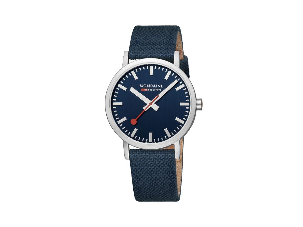 Mondaine SBB Classic Quartz Uhr, Blau, 40 mm, Leinenuhrband, A660.30360.40SBD