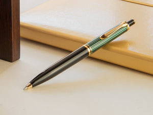 Pelikan K400 Kugelschreiber, Schwarz und grun, Vergoldete Beschläge, 996835