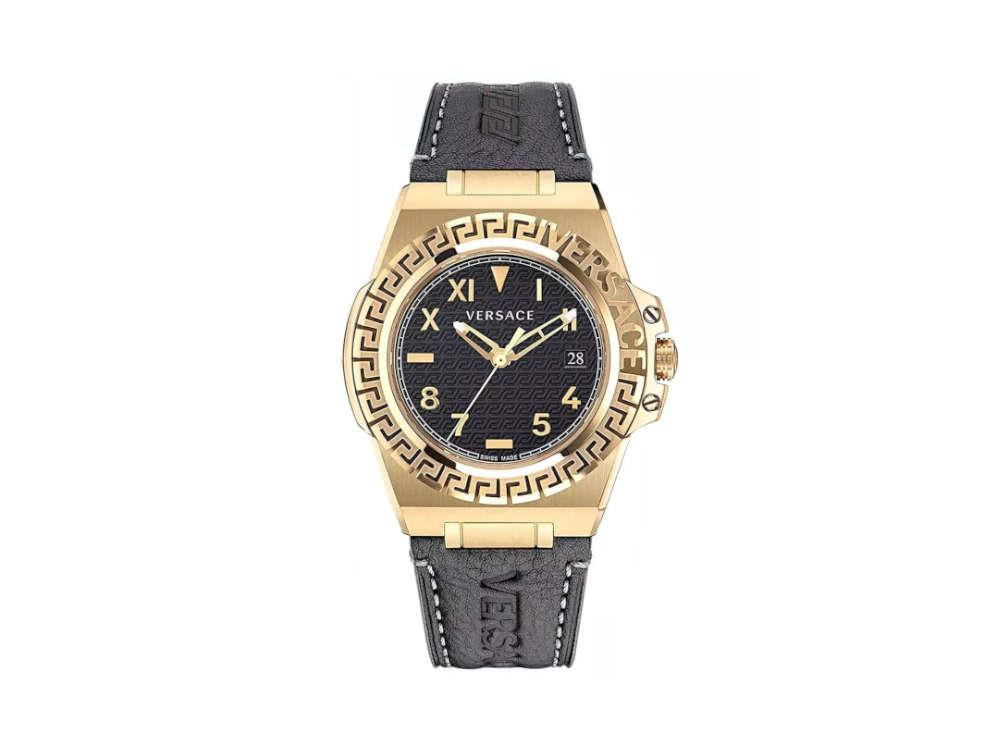 Versace Greca Reaction Quartz Uhr, PVD Gold, Schwarz, 44 mm, VE3I00222
