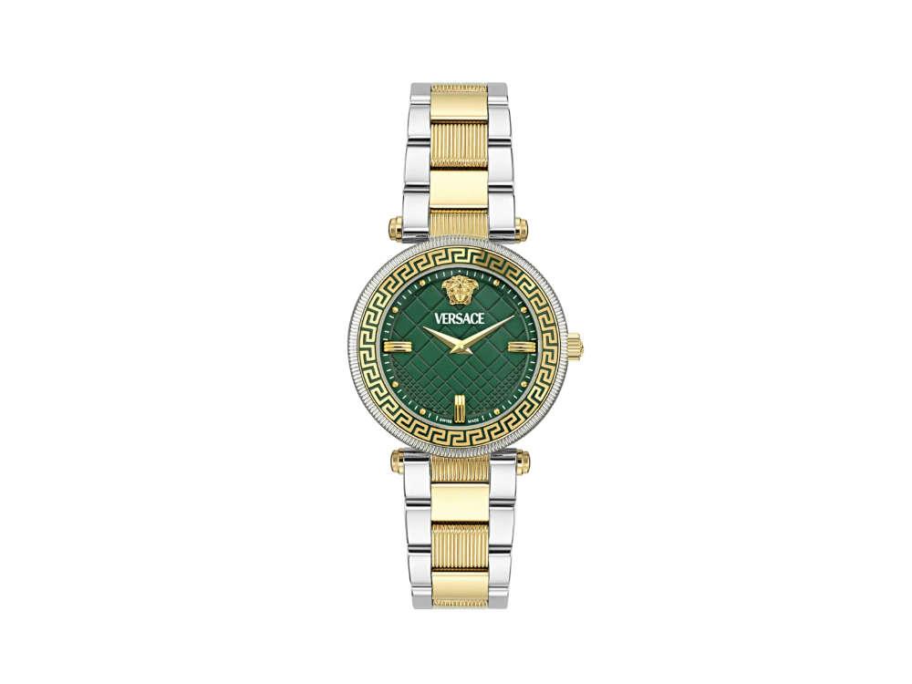 Versace Reve Quartz Uhr, PVD Gold, Grün, 35 mm, Shapir-Glas, VE8B00524