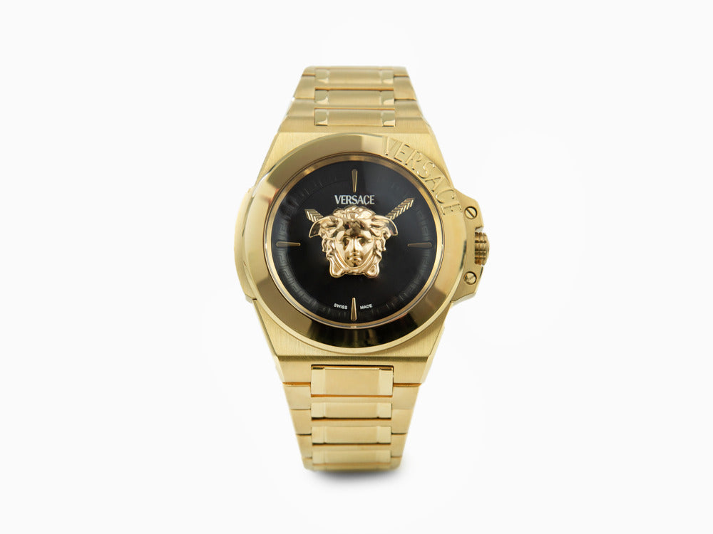 Versace HerA Quartz Uhr, PVD Gold, Schwarz, 37 mm, Shapir-Glas, VE8D00624