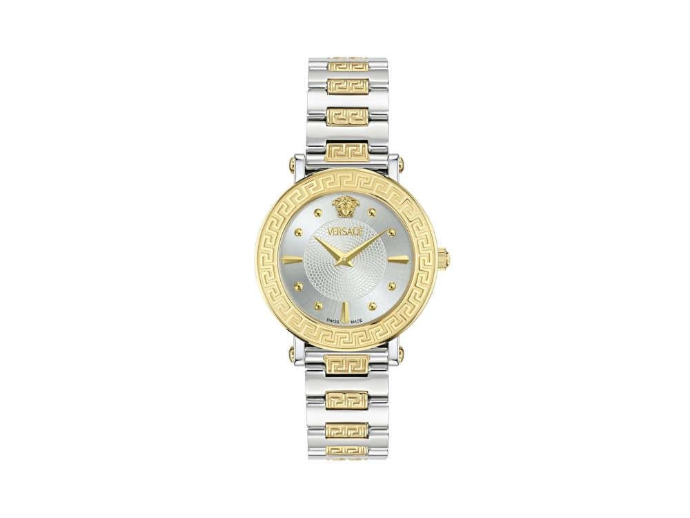 Versace Greca Sphere Quartz Uhr, PVD Gold, Silber, 35 mm, Shapir-Glas, VE9C00524