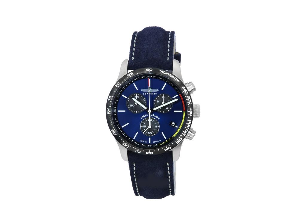 Zeppelin Night Cruise Quartz Uhr, Blau, 42 mm, Chronograph, Tag, 7288-3