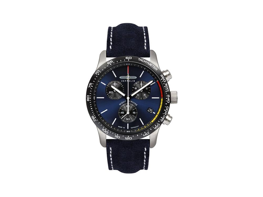 Zeppelin Night Cruise Quartz Uhr, Blau, 42 mm, Chronograph, Tag, 7288-3