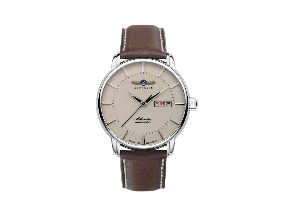 Zeppelin Atlantic Automatik Uhr, Beige, 41 mm, Tag und Datum, Lederband, 8466-5